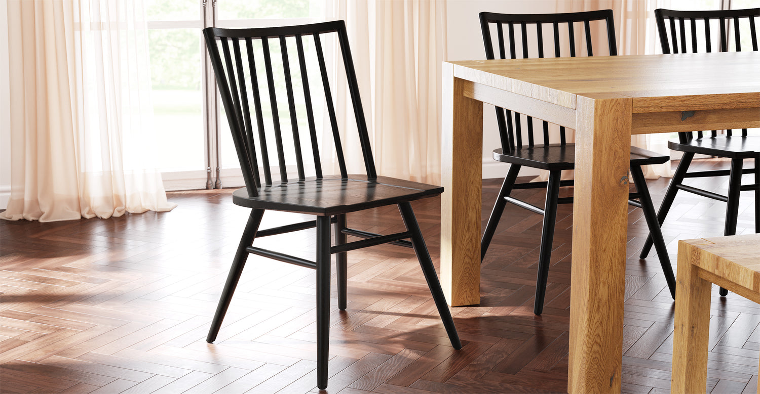 Tuck In Dining Chair with Cushion, Black Ash, Wood Seat with Black
