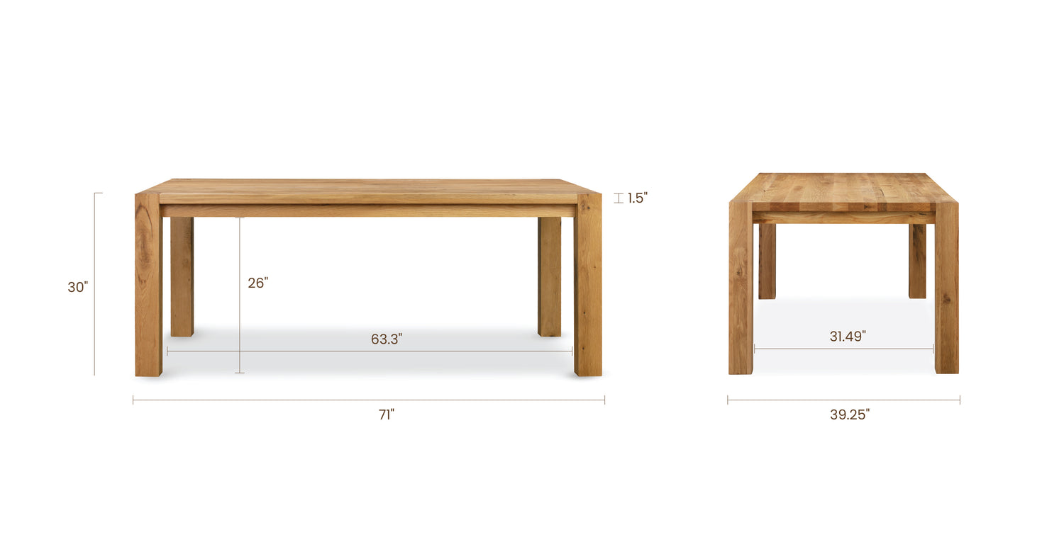 Oak, dimensions