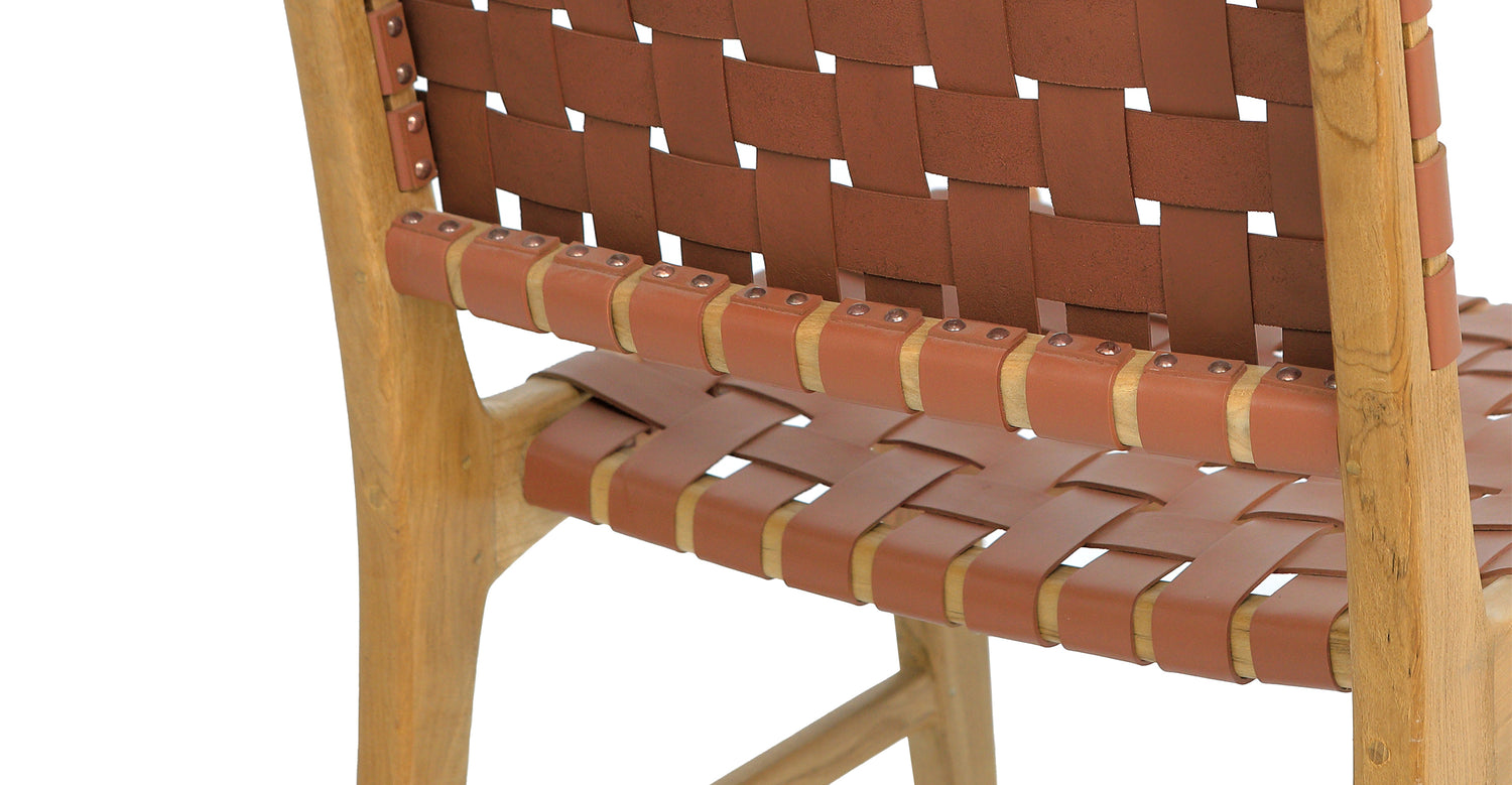 TEAK & LEATHER DINIG CHAIR② Banda Teak & Leather Dining Chair – Poly & Bark