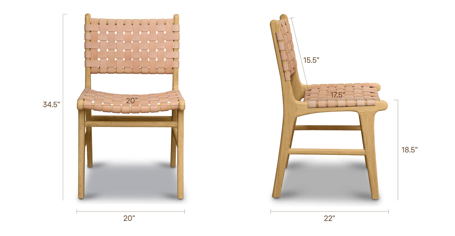 Banda Teak & Leather Dining Chair Russet Natural, dimensions