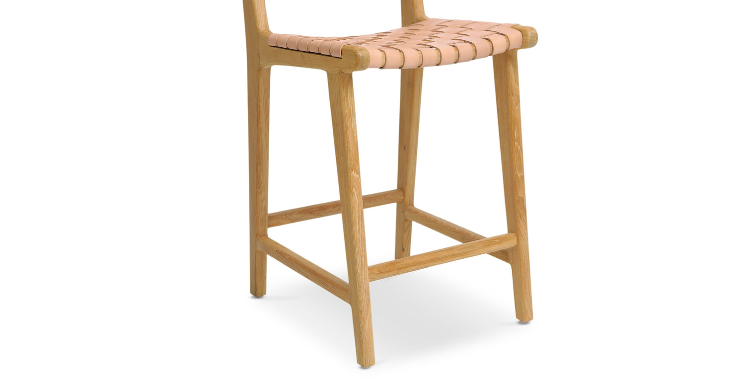Banda Teak & Woven Leather Counter Height Stool Russet Natural