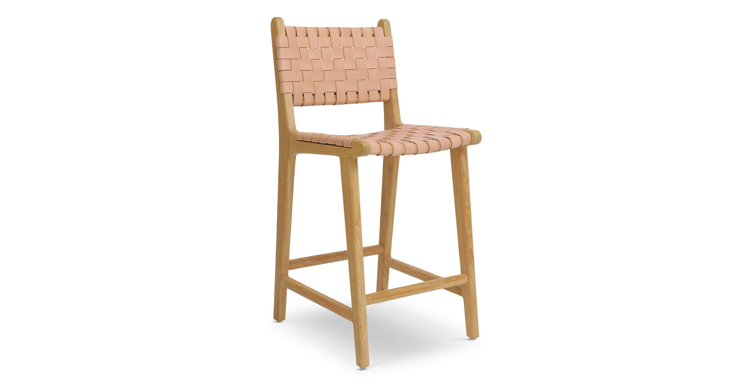 Banda Teak & Woven Leather Counter Height Stool Russet Natural