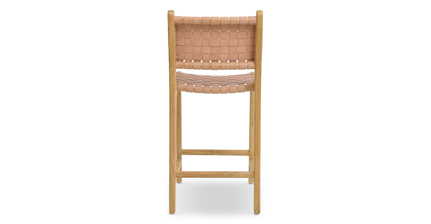 Banda Teak & Woven Leather Counter Height Stool Russet Natural