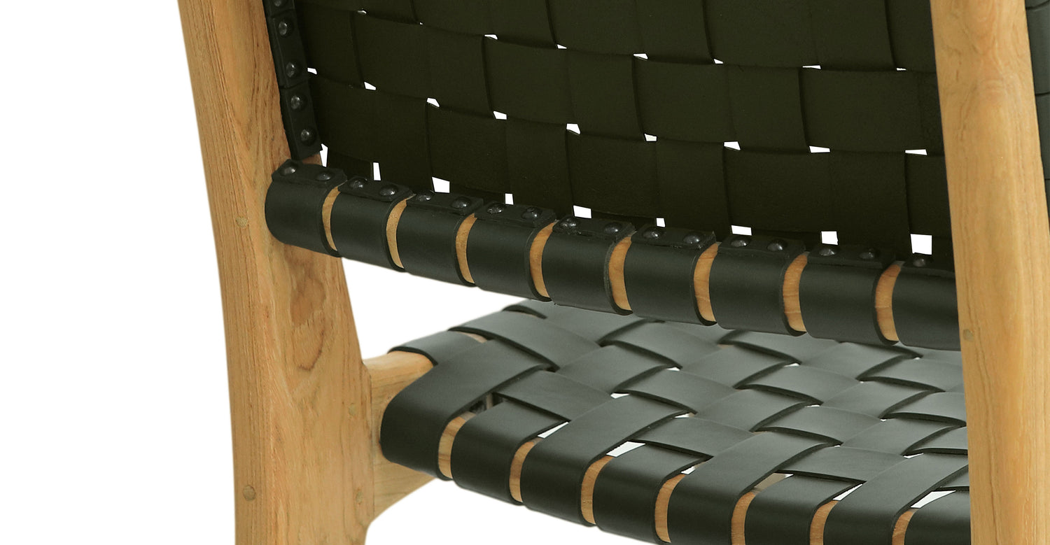 Banda Teak & Woven Leather Counter Height Stool Hunter Green