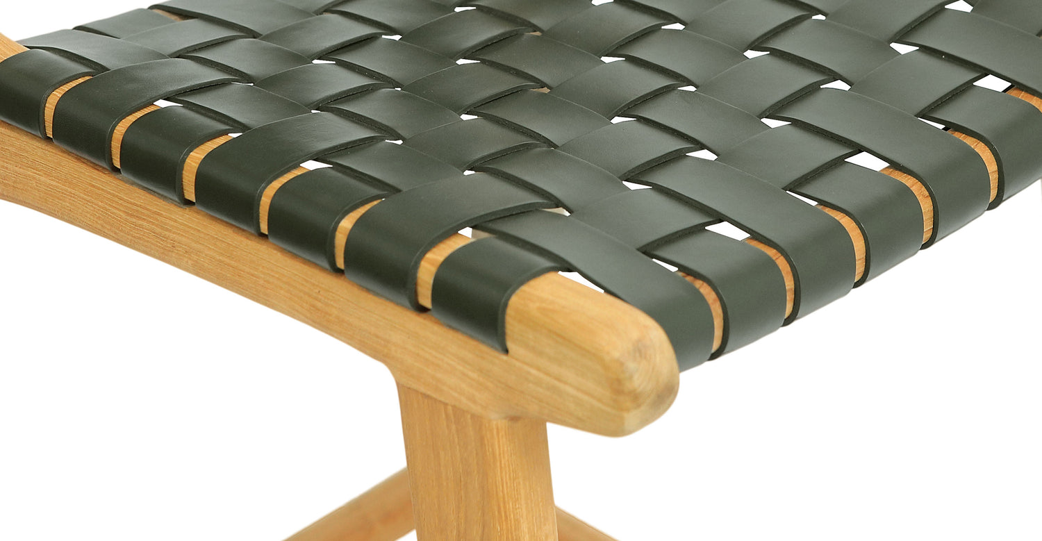 Banda Teak & Woven Leather Counter Height Stool Hunter Green