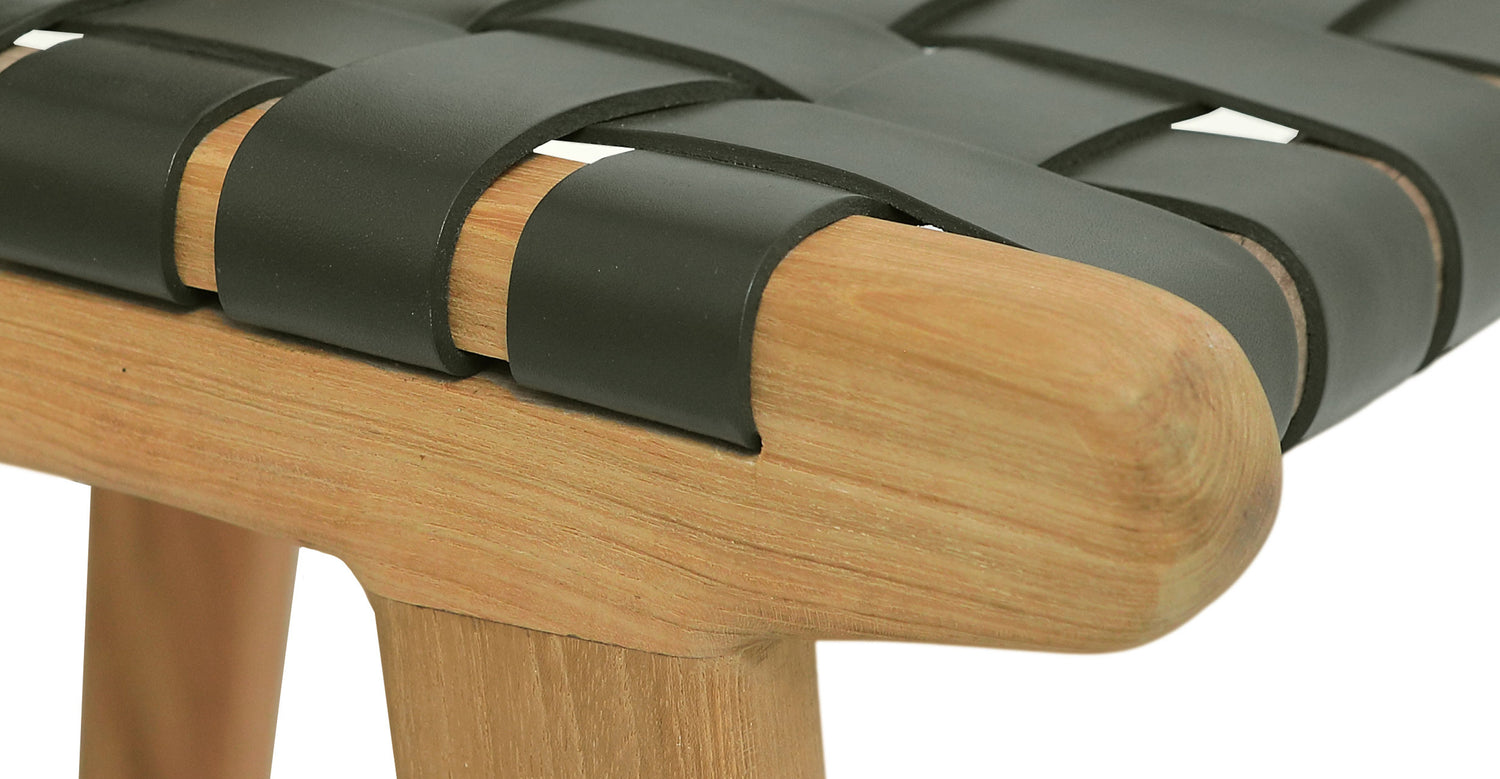 Banda Teak & Woven Leather Counter Height Stool Hunter Green