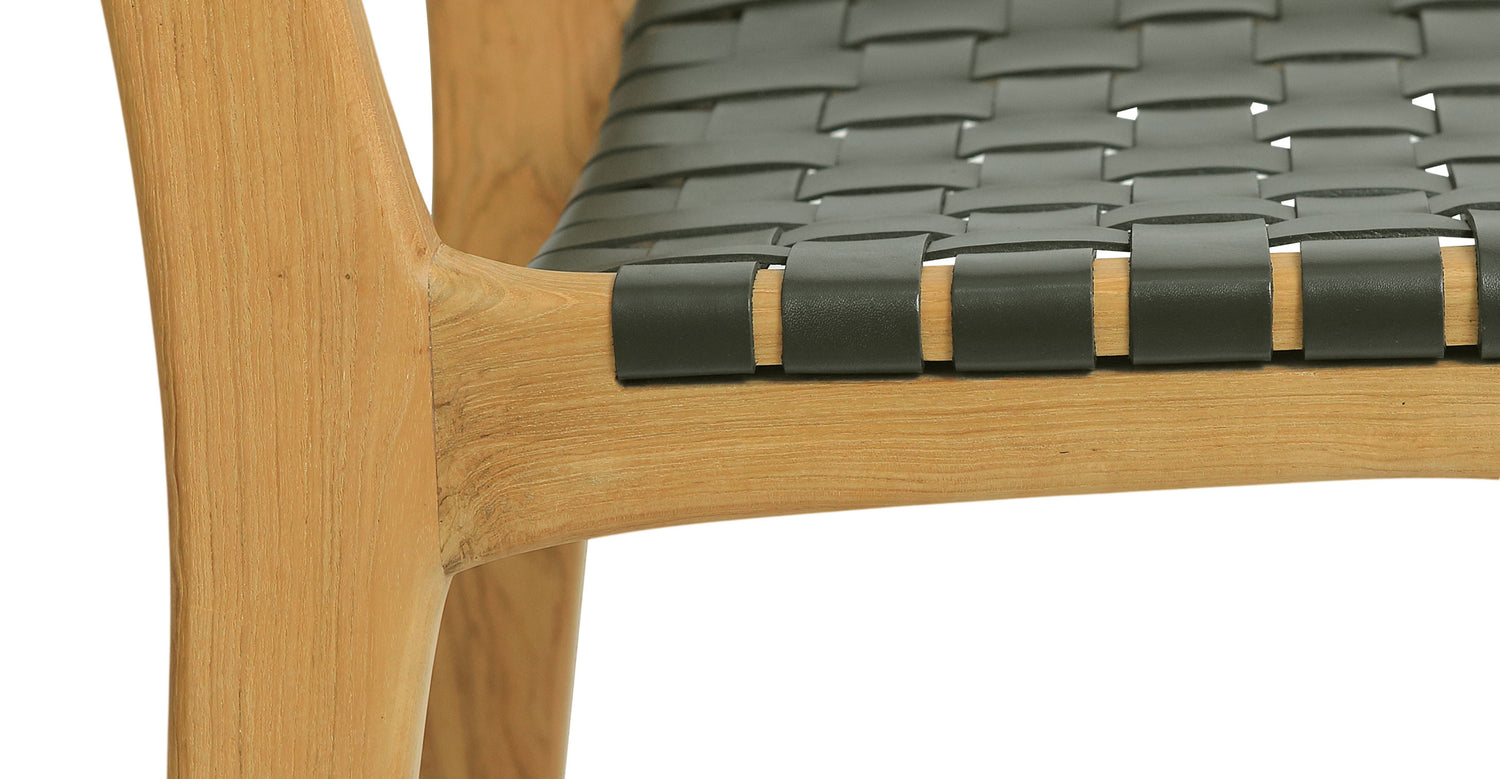 Banda Teak & Woven Leather Counter Height Stool Hunter Green