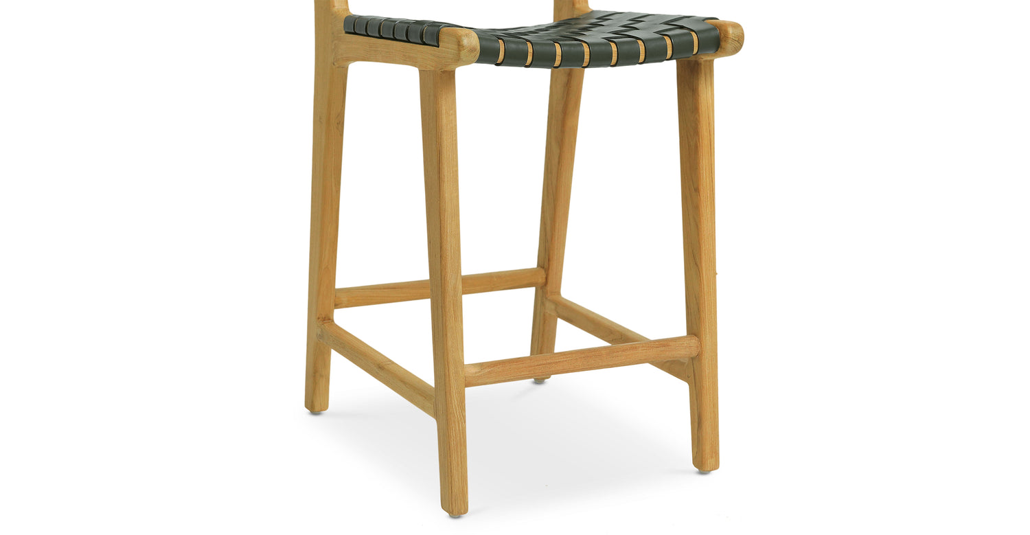 Banda Teak & Woven Leather Counter Height Stool Hunter Green