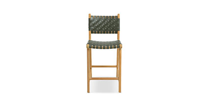 Banda Teak & Woven Leather Counter Height Stool Collection, Hunter Green