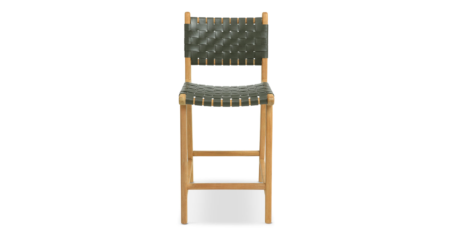 Banda Teak & Woven Leather Counter Height Stool Hunter Green