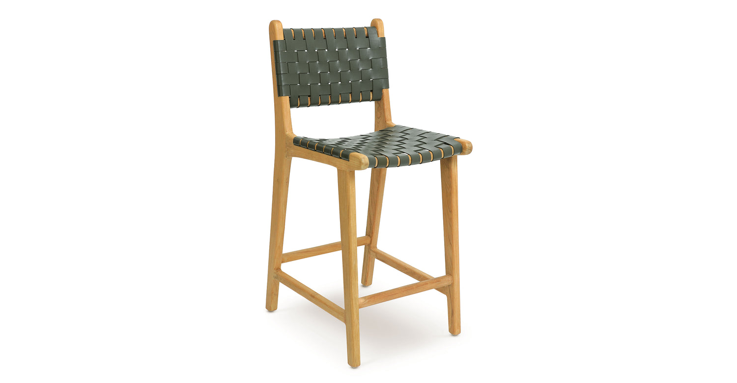 Banda Teak & Woven Leather Counter Height Stool Hunter Green