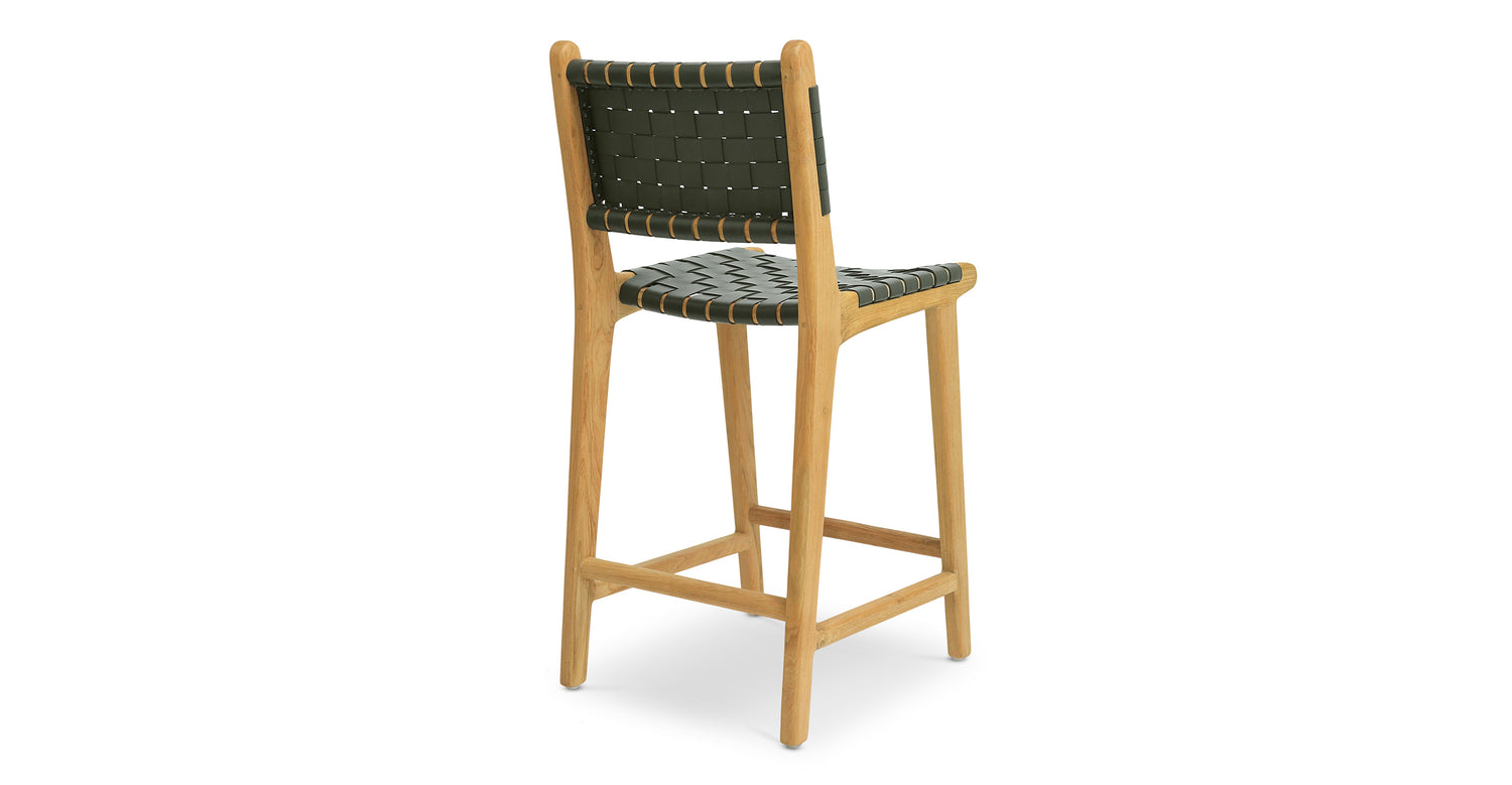 Banda Teak & Woven Leather Counter Height Stool Hunter Green
