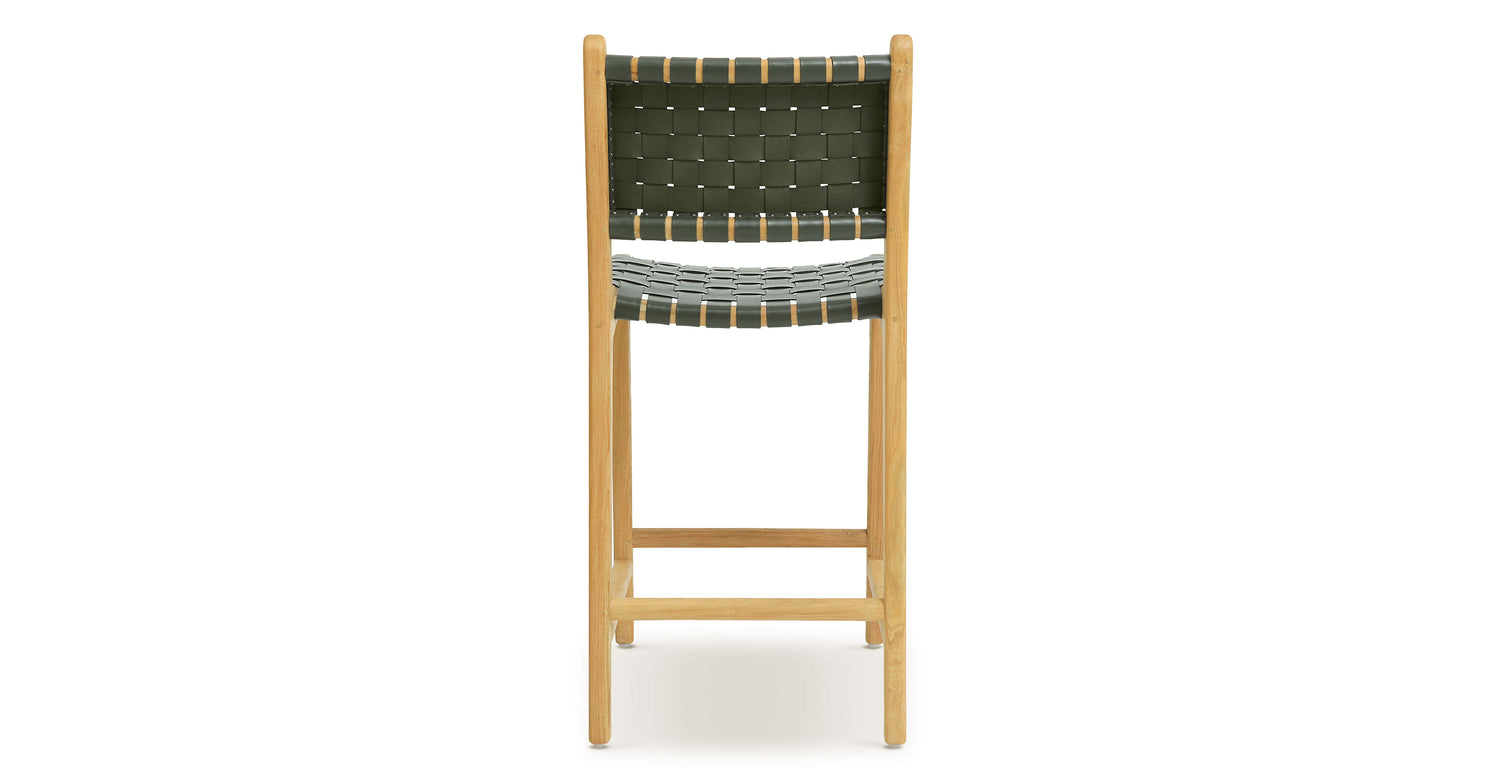 Banda Teak & Woven Leather Counter Height Stool Hunter Green