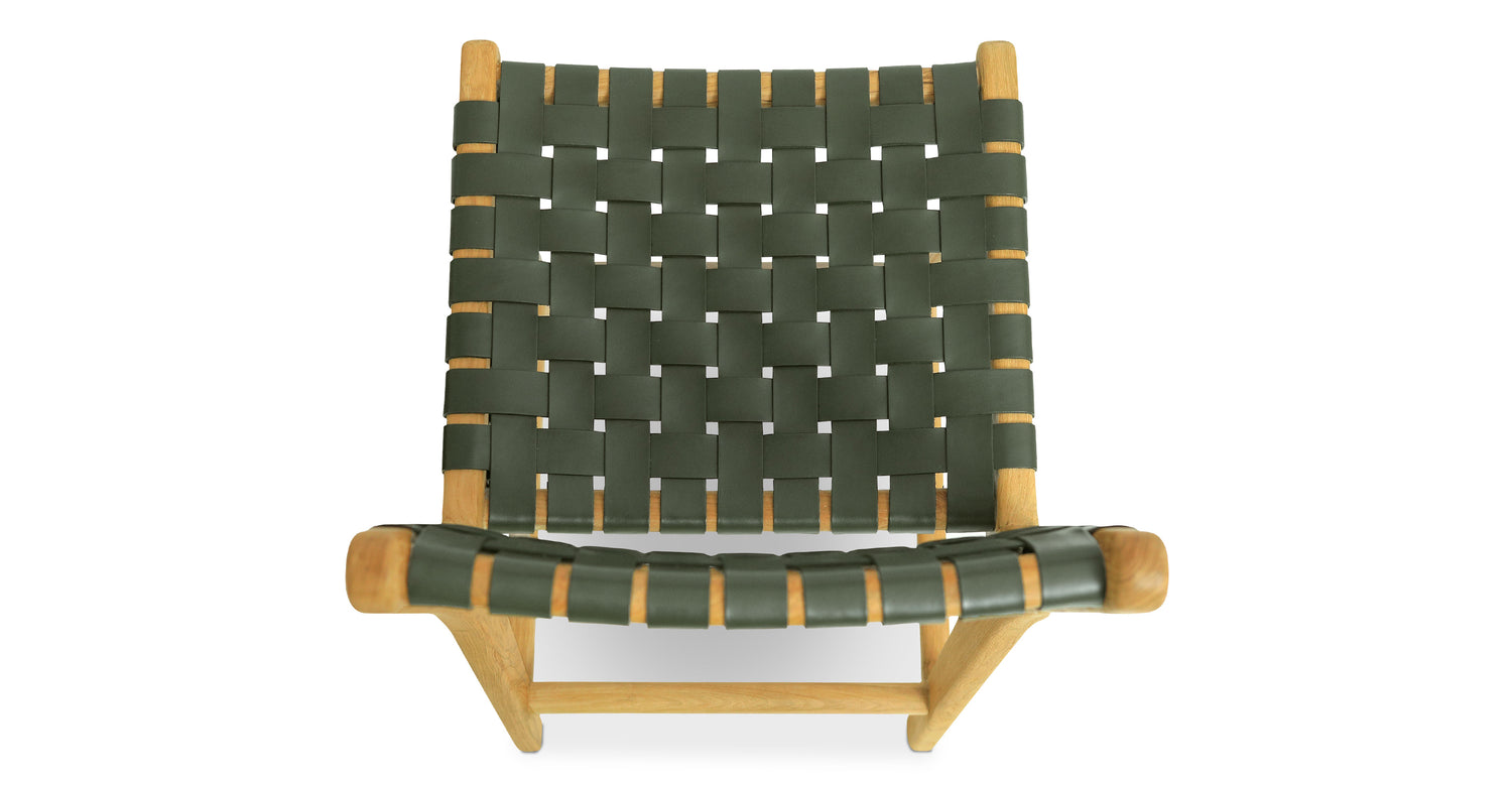 Banda Teak & Woven Leather Counter Height Stool Hunter Green
