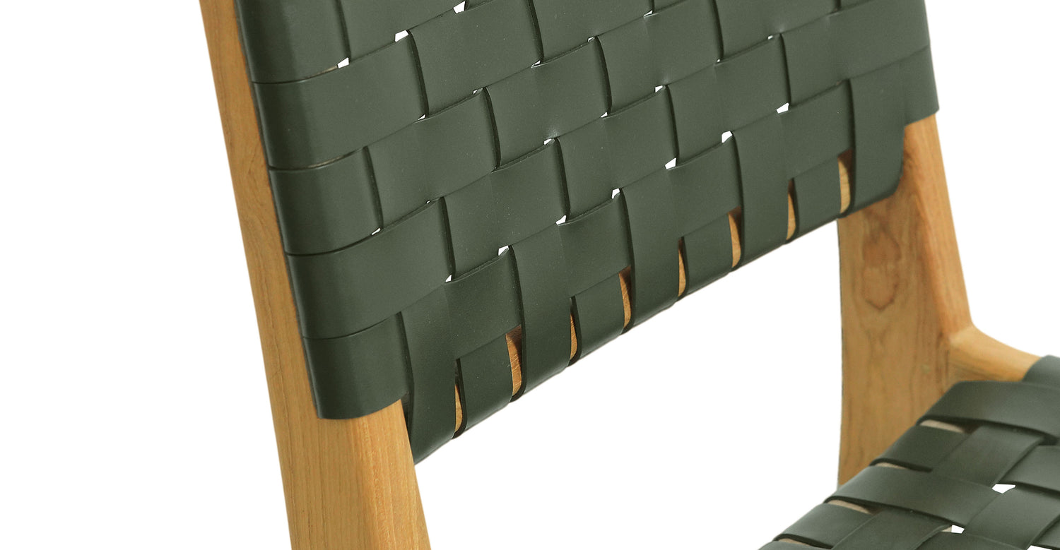 Banda Teak & Woven Leather Counter Height Stool Hunter Green