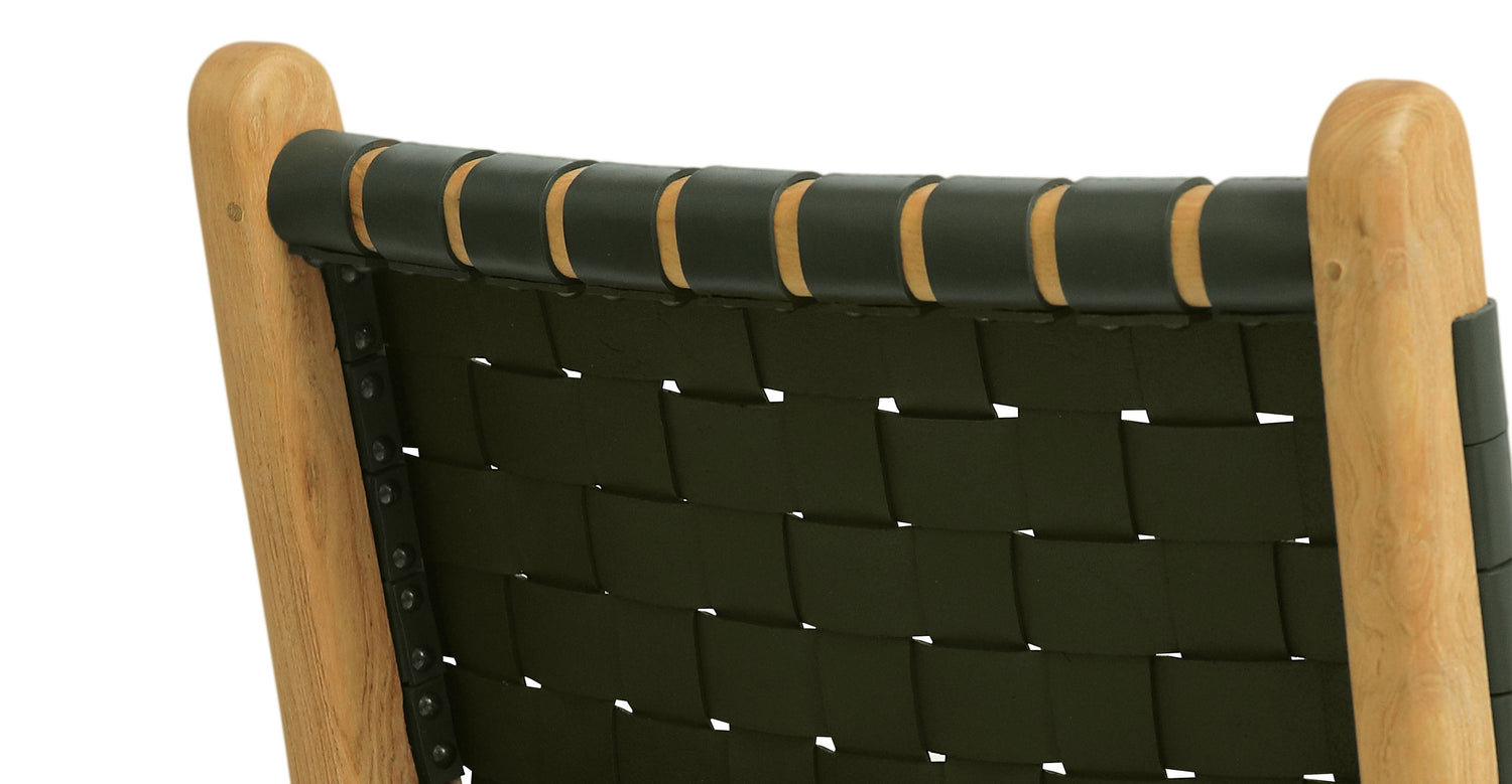 Banda Teak & Woven Leather Counter Height Stool Hunter Green