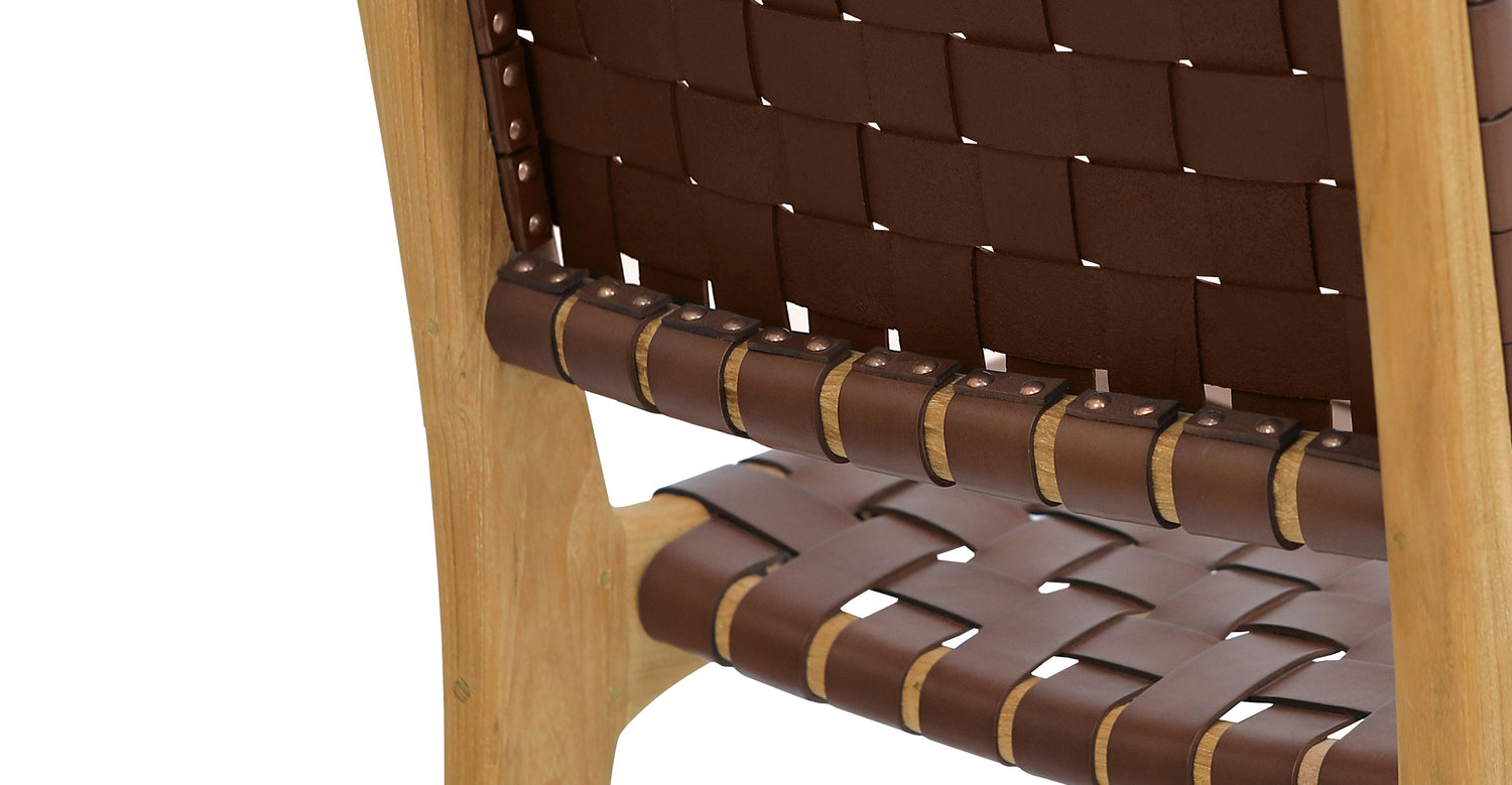 Banda Teak & Woven Leather Counter Height Stool Molten Brown