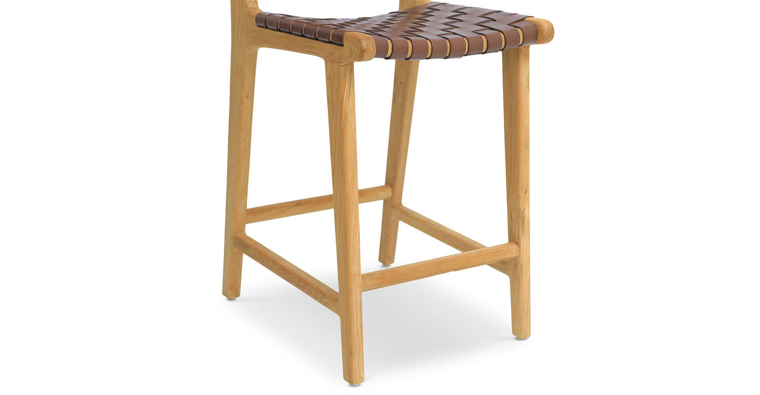Banda Teak & Woven Leather Counter Height Stool Molten Brown
