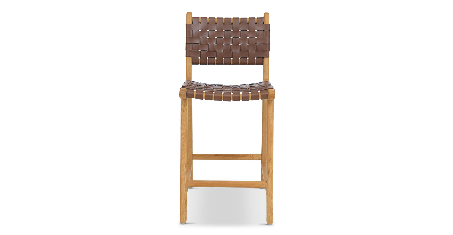 Banda Teak & Woven Leather Counter Height Stool Molten Brown