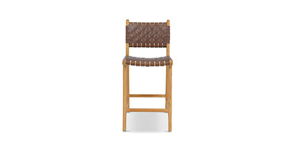 Banda Teak & Woven Leather Counter Height Stool Collection, Molten Brown