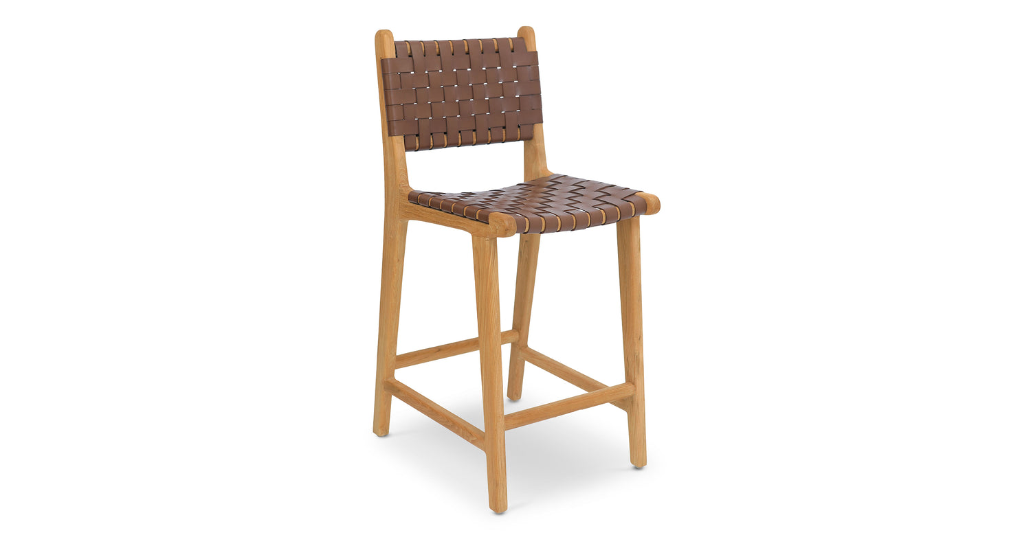 Banda Teak & Woven Leather Counter Height Stool Molten Brown