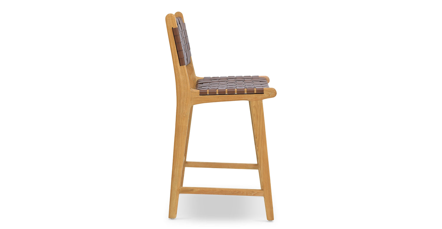Banda Teak & Woven Leather Counter Height Stool Molten Brown