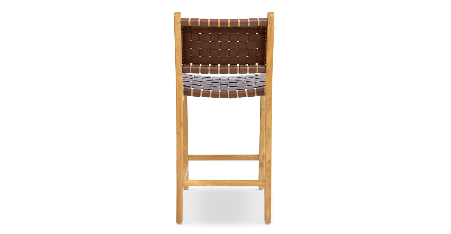 Banda Teak & Woven Leather Counter Height Stool Molten Brown