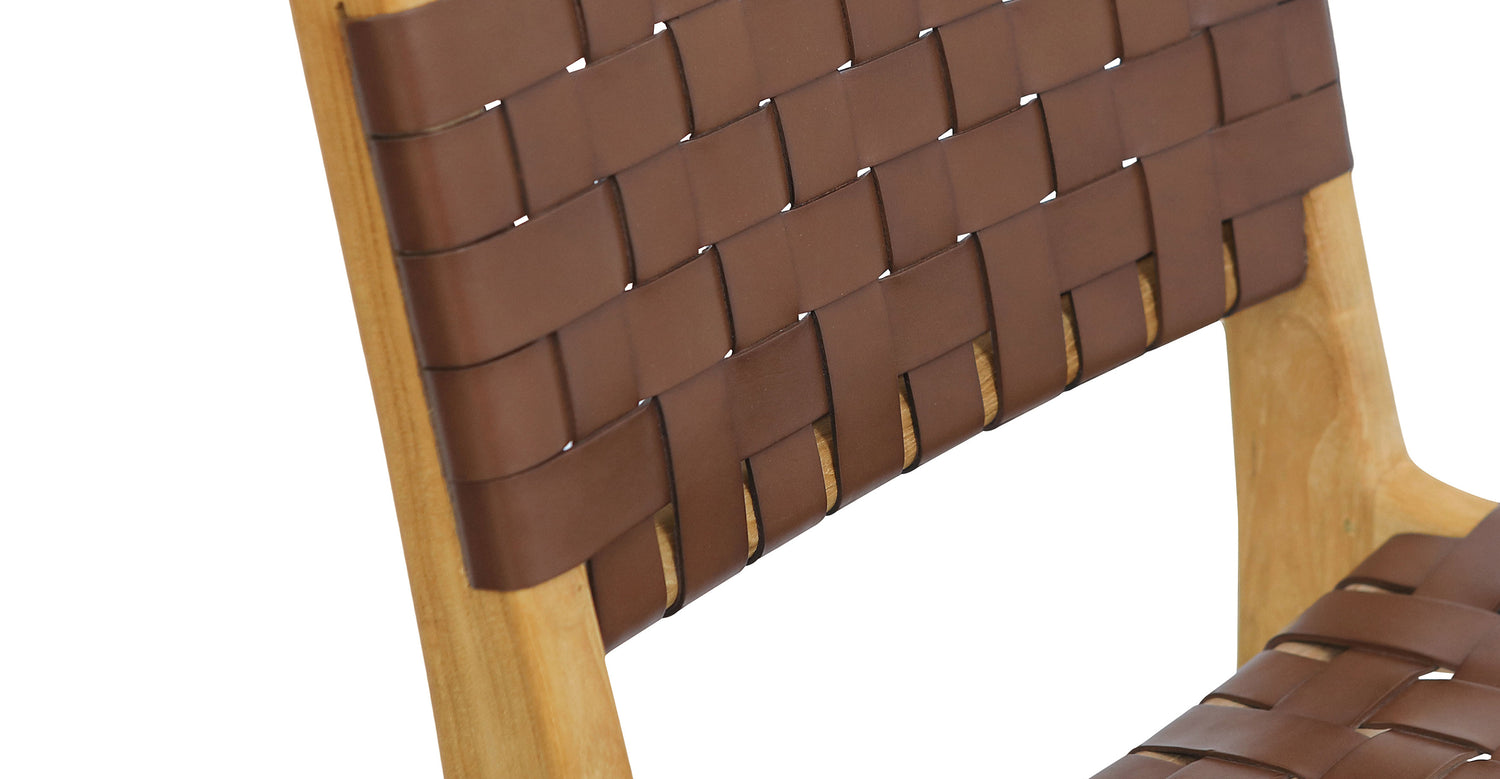 Banda Teak & Woven Leather Counter Height Stool Molten Brown