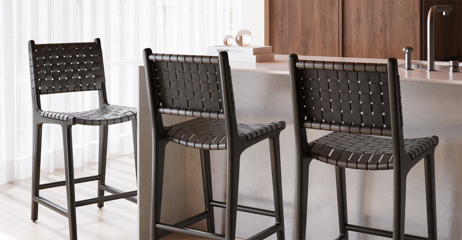 Banda Teak Leather Counter Height Stool Poly Bark