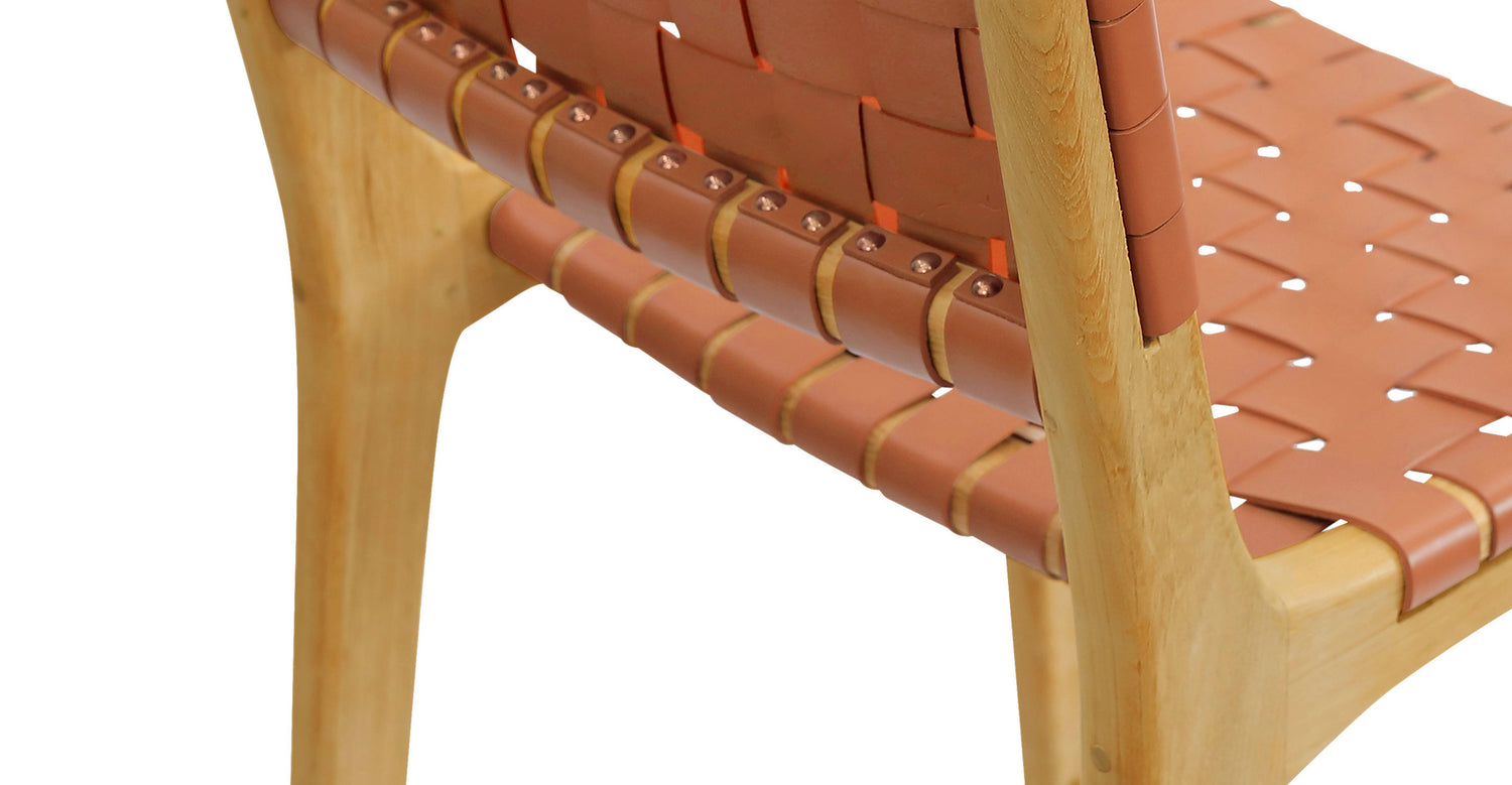 Banda Teak & Woven Leather Counter Height Stool Fauve Tan