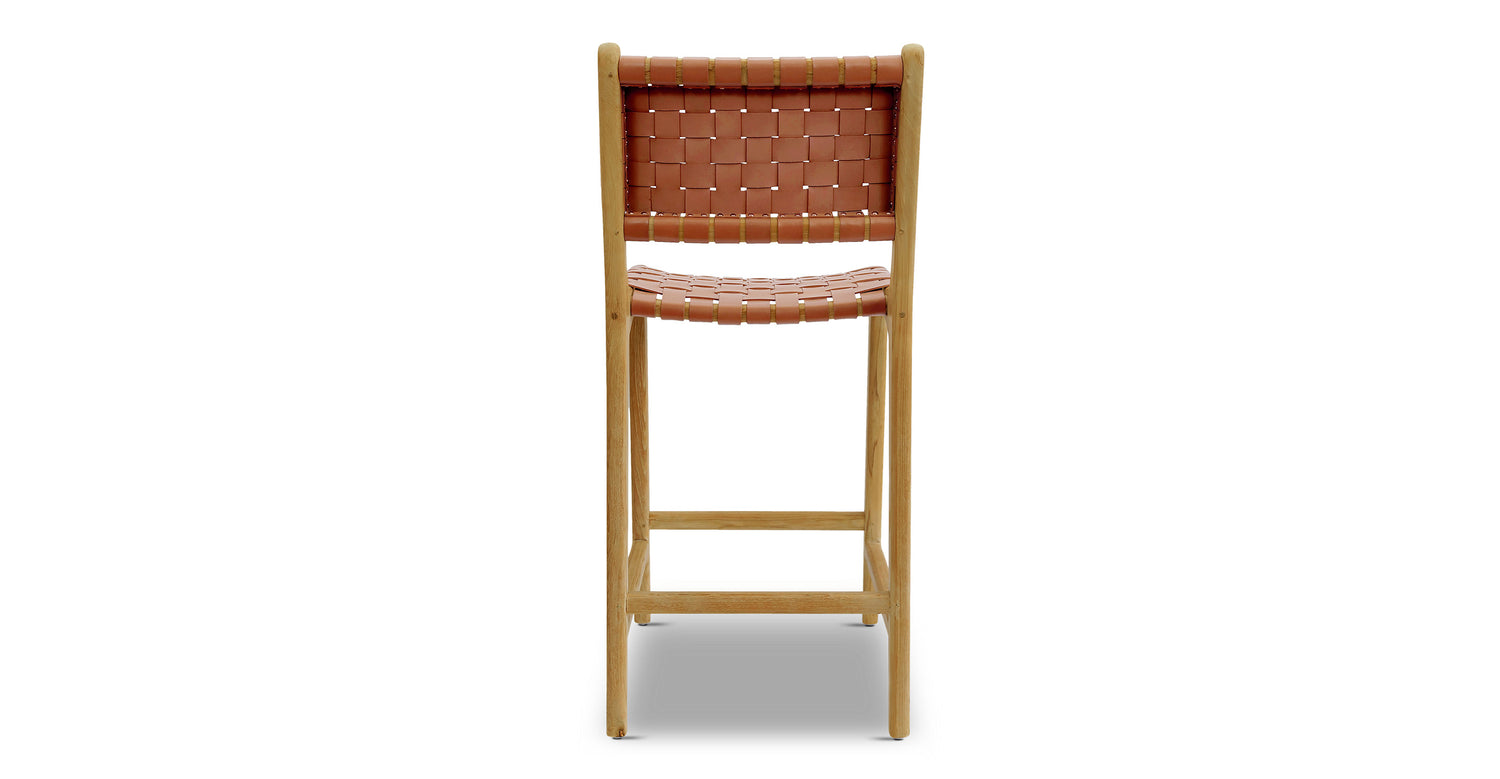 Banda Teak & Woven Leather Counter Height Stool Fauve Tan