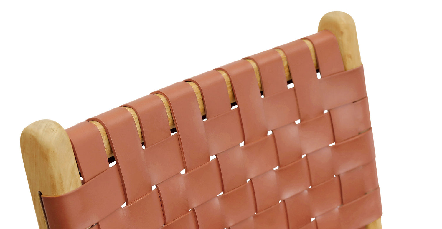 Banda Teak & Woven Leather Counter Height Stool Fauve Tan