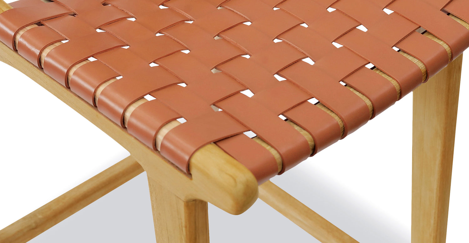 Banda Teak & Woven Leather Counter Height Stool Fauve Tan