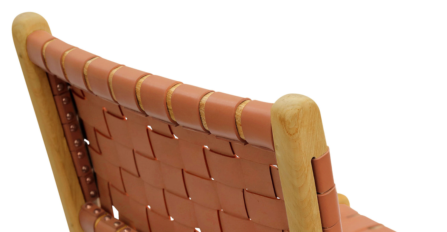 Banda Teak & Woven Leather Counter Height Stool Fauve Tan