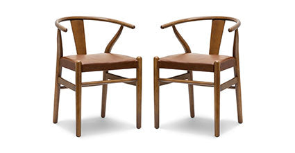 Lev Vegan Leather Dining Chair Collection, Walnut/Set of 2