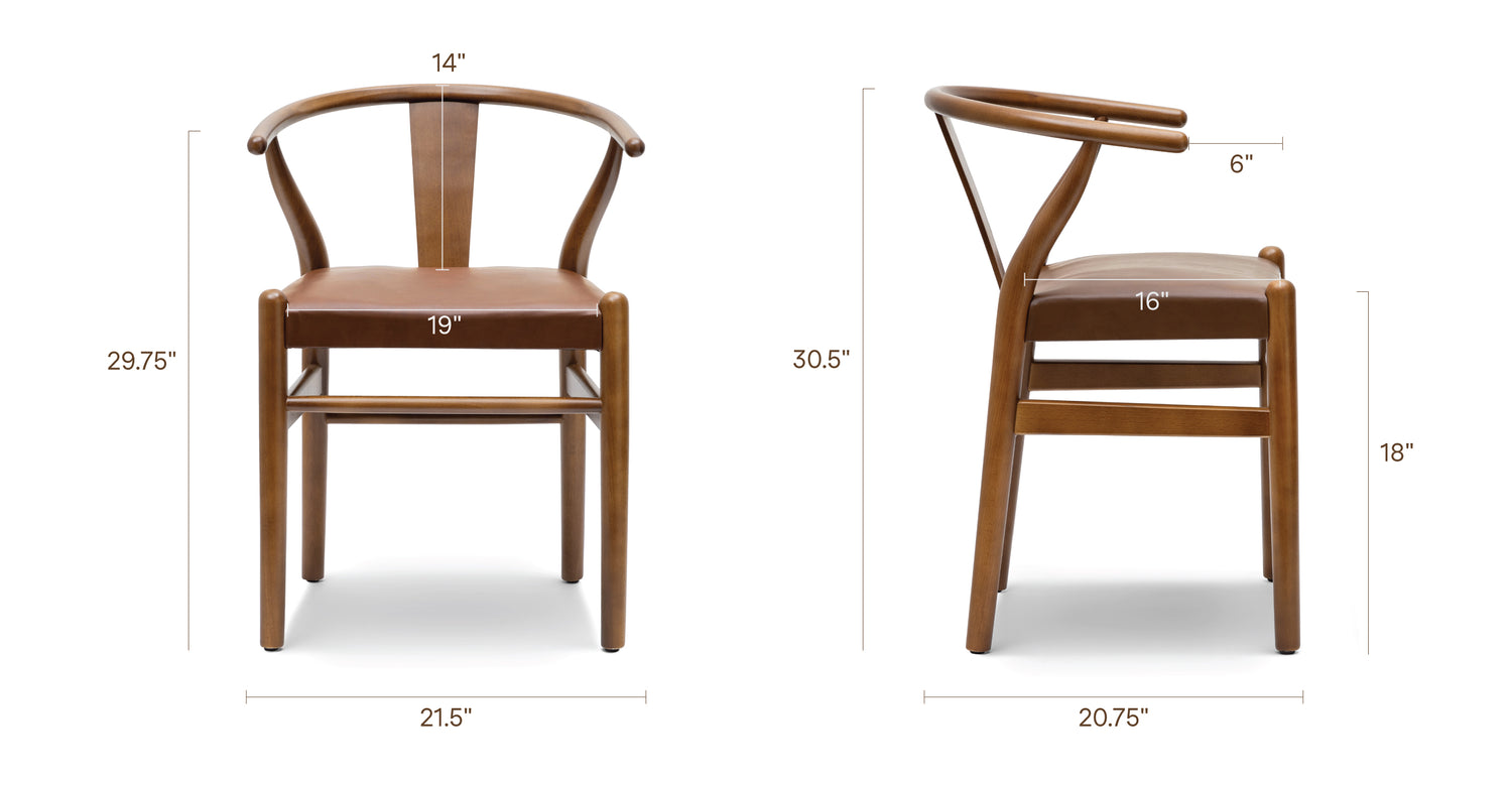 Lev Vegan Leather Dining Chair Walnut/Set of 2, dimensions