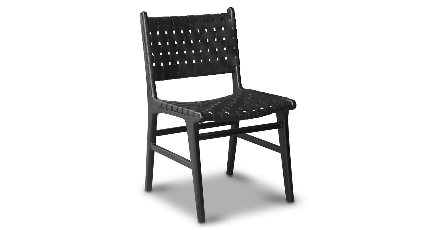 Black leather woven dining chair discount