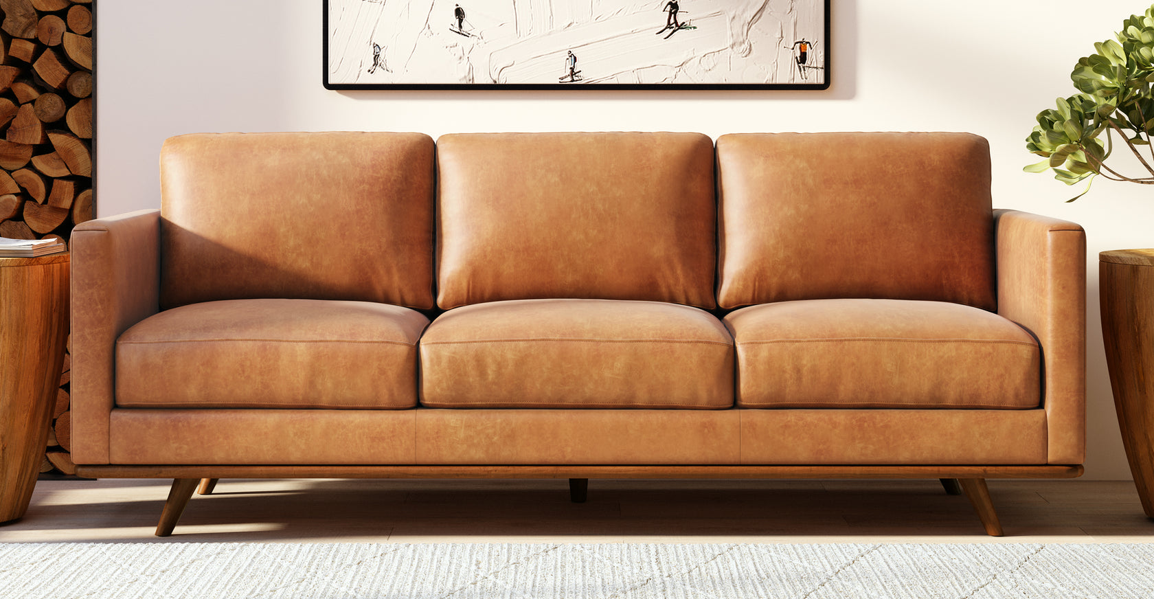 Cognac Tan Nolita Italian Leather Finish Sofa Poly & Bark