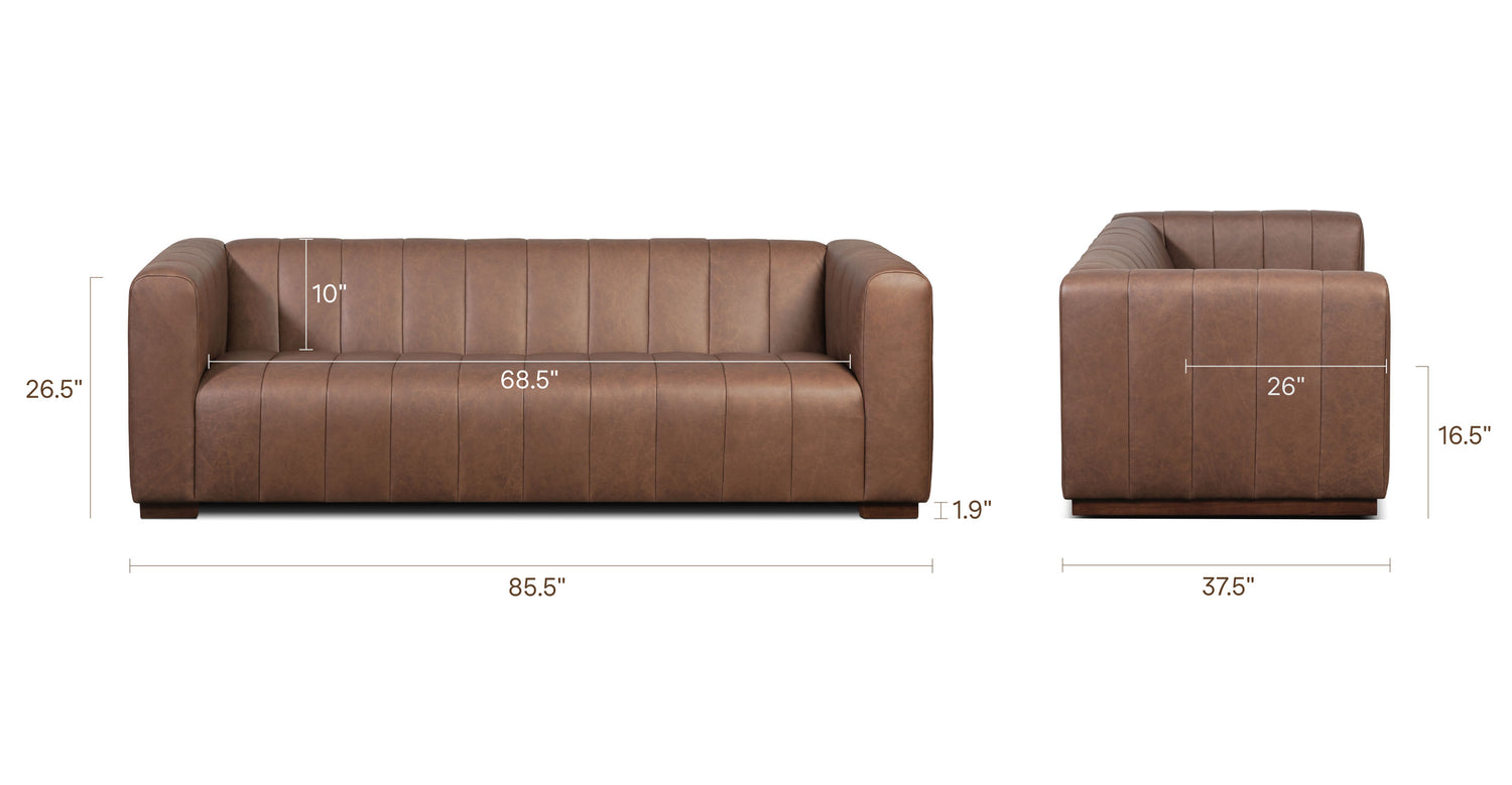Canale Sofa Caramel Brown/86, dimensions