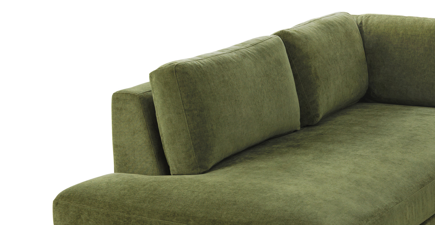 Zyon Left-Facing Bumper Chaise Sectional Distressed Green Velvet