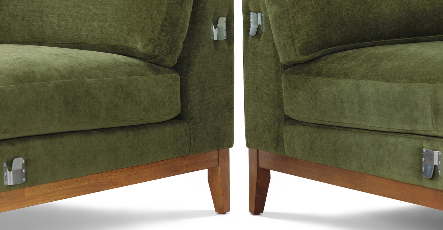 Zyon Left-Facing Bumper Chaise Sectional Distressed Green Velvet