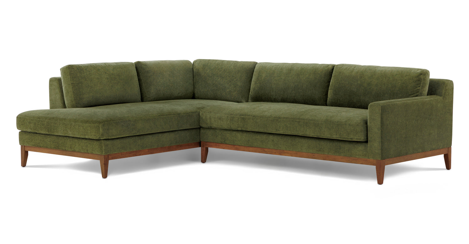 Zyon Left-Facing Bumper Chaise Sectional Distressed Green Velvet