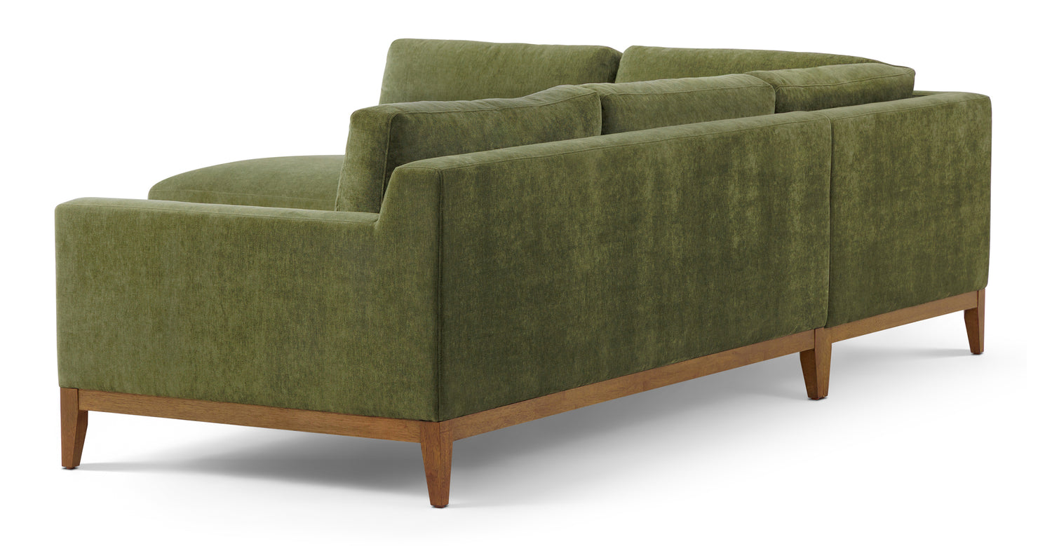 Zyon Left-Facing Bumper Chaise Sectional Distressed Green Velvet