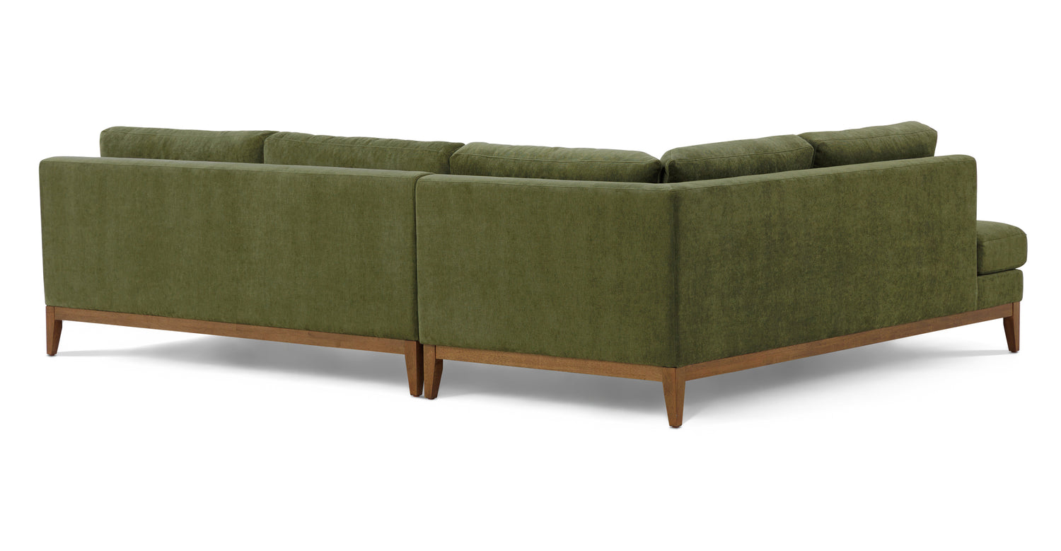 Zyon Left-Facing Bumper Chaise Sectional Distressed Green Velvet