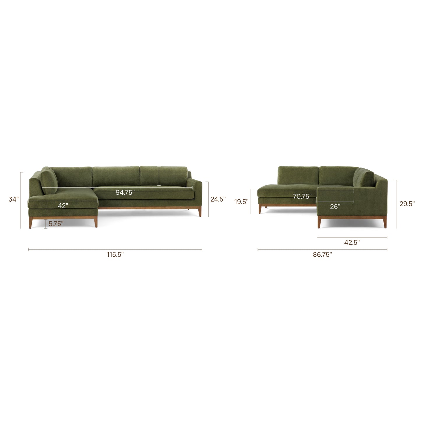 Zyon Left-Facing Bumper Chaise Sectional