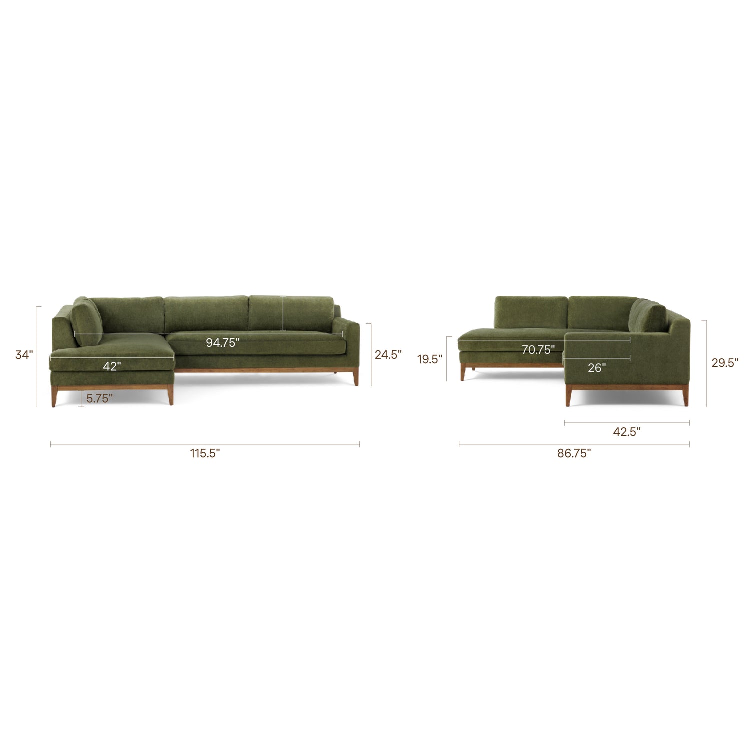 Zyon Left-Facing Bumper Chaise Sectional 