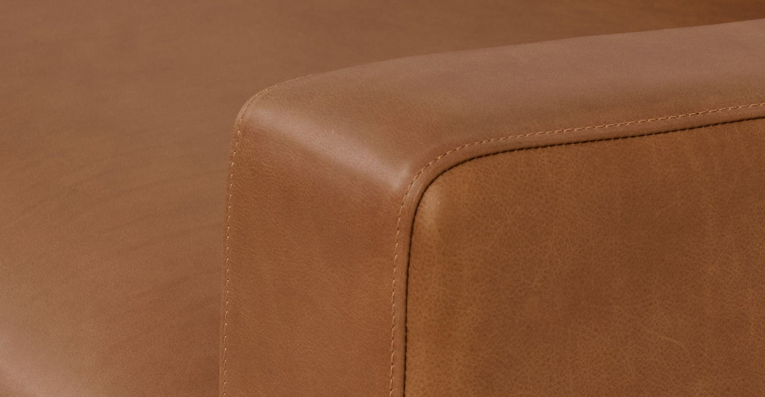 Zyon Leather Left-Facing Bumper Chaise Sectional Saddle Tan