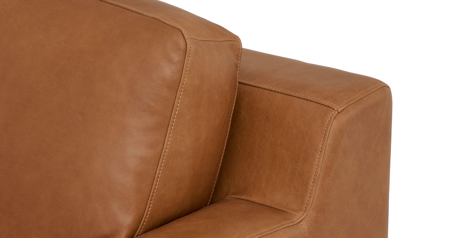 Zyon Leather Left-Facing Bumper Chaise Sectional Saddle Tan