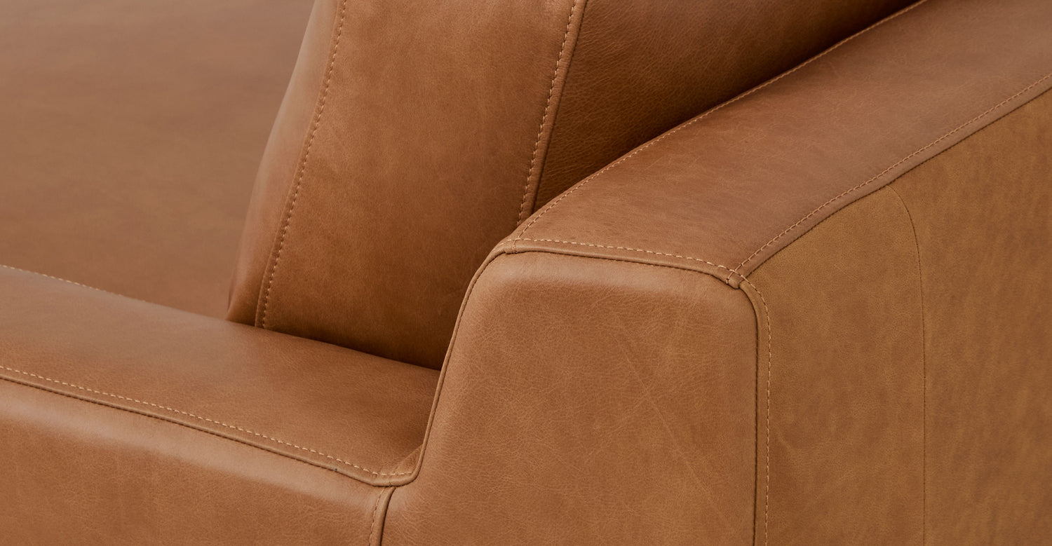 Zyon Leather Left-Facing Bumper Chaise Sectional Saddle Tan