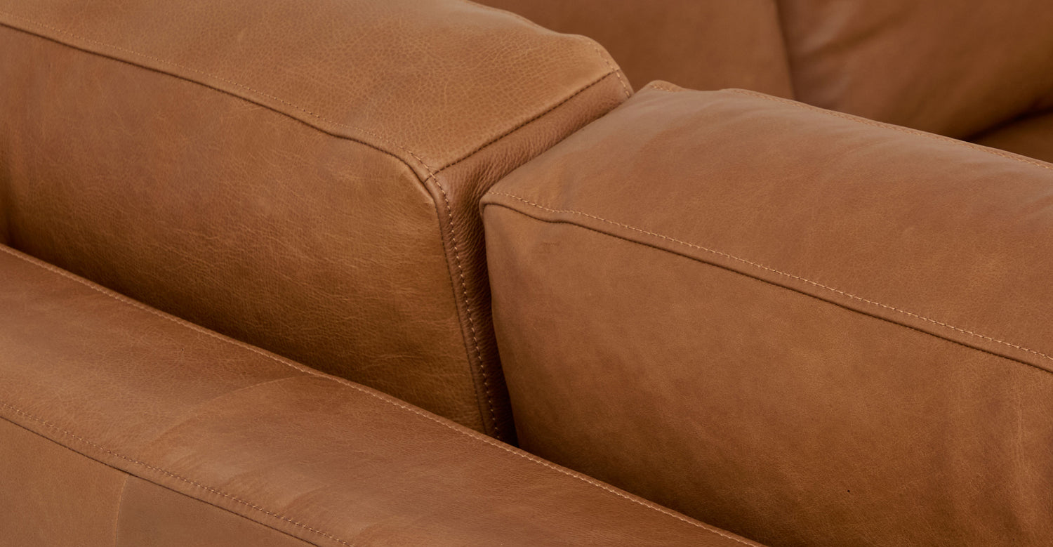 Zyon Leather Left-Facing Bumper Chaise Sectional Saddle Tan